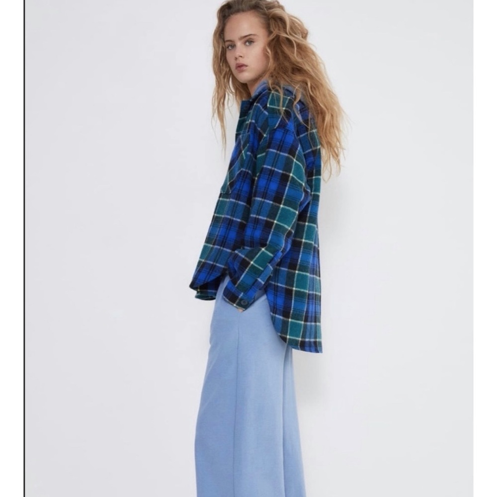 ZARA Oversized Green and Blue Oversized Shirt Shacket NWT - Picture 6 of 11